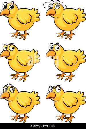 Little chicks with different emotions illustration Stock Vector
