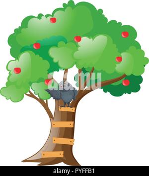 Gray owl on apple tree illustration Stock Vector