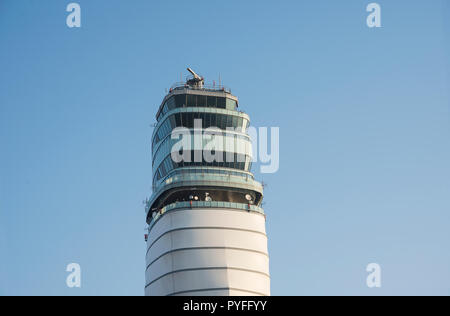 Airport tower in Vienna Austria from departure hall Stock Photo