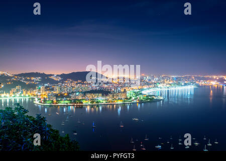 Aerial view of Guanabara Bay and Flamengo at night - Rio de Janeiro, Brazil Stock Photo