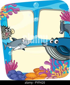 Frame template with sea animals illustration Stock Vector
