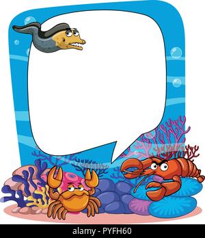 Frame template with animals in the sea illustration Stock Vector