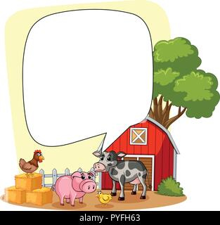 Speech bubble template with farm scene in background illustration Stock Vector