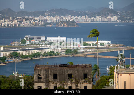 Aerial view of plane taking off at Santos Dumont Airport - Rio de Janeiro, Brazil Stock Photo