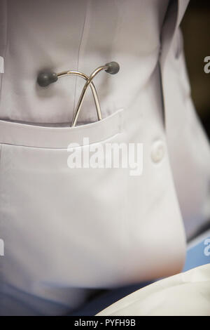 Stethoscope in doctor jacket. Stock Photo