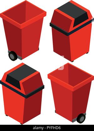 3D design for trashcan in red color illustration Stock Vector