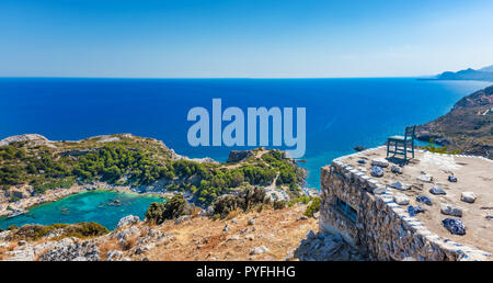 Perfect place to admire Anthony Quinn bay and Mediteranean sea (Rhodes, Greece) Stock Photo