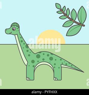Cartoon dinosaurus for kids. Illustration of Brachiosaurus for children. Flat design. Animal in minimalism style. Series of semicircular animals Stock Vector