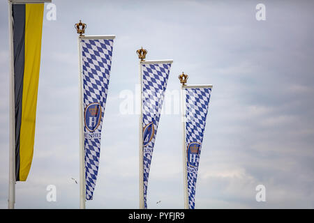 Oktoberfest, Munich. Germany. Bavarian flags waving on cloudy sky background Stock Photo