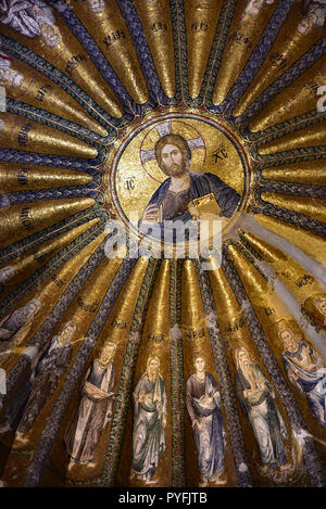 Mosaic showing Christ and his ancestors, in the southern dome of the inner narthex, Church of St Saviour in Chora, Istanbul, Turkey, Europe. Stock Photo