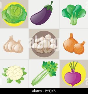 Different types of fresh vegetables illustration Stock Vector