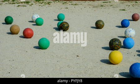 Coloured balls in a playground of a school in Kolombia Beach resort, Rhodes, Greece Stock Photo