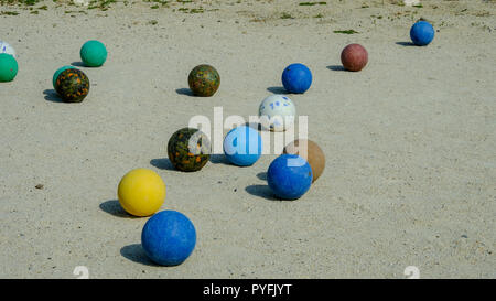 Coloured balls in a playground of a school in Kolombia Beach resort, Rhodes, Greece Stock Photo