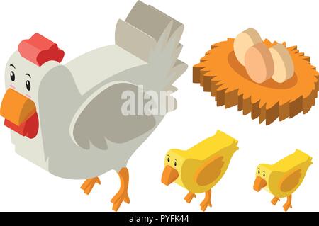 3D design for chickens and eggs illustration Stock Vector