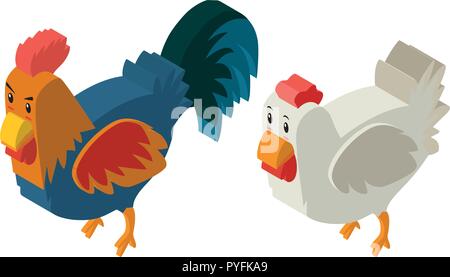 3D design for hen and rooster illustration Stock Vector