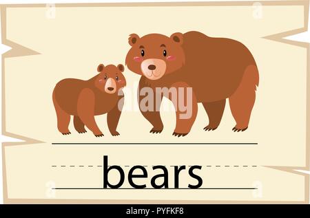 Wordcard template for word bears illustration Stock Vector