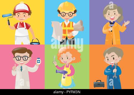 People doing different jobs illustration Stock Vector