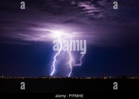 Lightning bolt storm over Casa Grande, Arizona Stock Photo