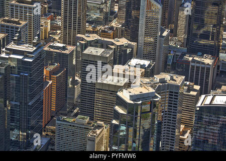 Aerial view of downtown office buildings clustered in Calgary, Alberta Canada. Stock Photo