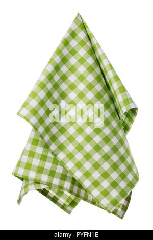 Checkered cotton napkin of green and white color, isolated Stock Photo