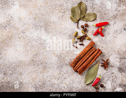 Spices masala for cooking Indian dishes. Top view Stock Photo