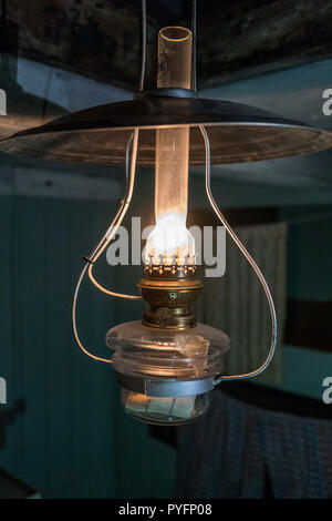 Vintage kerosene lamp beautiful finish hanging from the ceiling Stock Photo