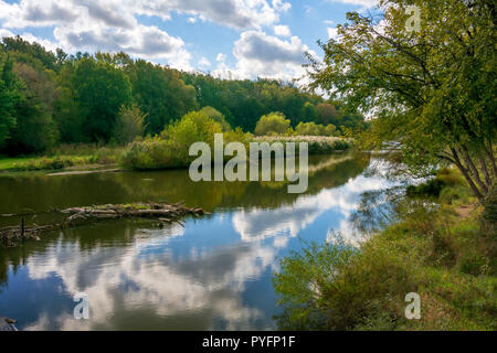 Baldwin Lake reflections in Cuyahoga County, Ohio. Located in Mill Stream Run Reservation near Berea Ohio. The site of a former sandstone quarry. Stock Photo