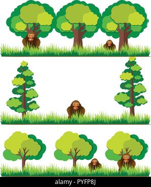 Scenes with gorilla in the field illustration Stock Vector