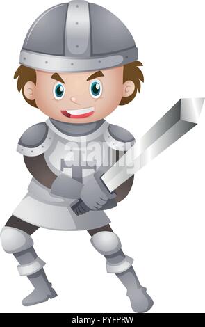 Handsome knight in armour suit holding sword illustration Stock Vector