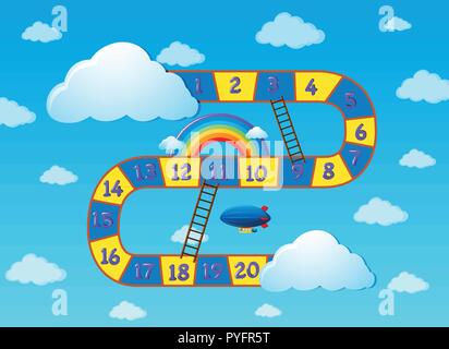 Boardgame template with sky background illustration Stock Vector