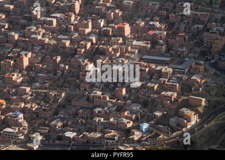 Aerial View of the red buildings in El Alto / La Paz, Bolivia Stock Photo