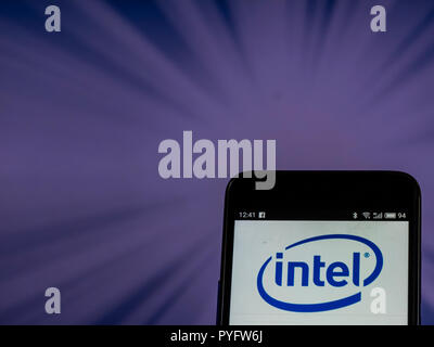 Intel Semiconductor manufacturing company logo seen displayed on smart ...