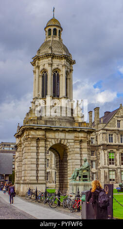 Dublin / Ireland -September 18,2018 : the campanile in Parliament Square, an icon of Trinity College in Dublin, Ireland Stock Photo