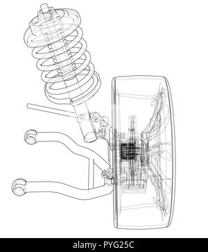 Car suspension with wheel tire and shock absorber Stock Vector