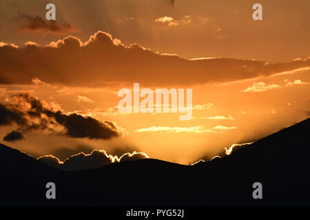 Nafplion, Greece. 27th October 2018. The sun sets in the city of Nafplion and makes toys with clouds creating an idyllic atmosphere, Saturday, 27 October 2018. Credit: VANGELIS BOUGIOTIS/Alamy Live News Stock Photo