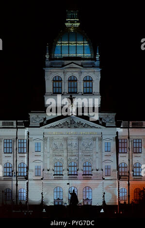 Prague, Czech Republic. 27th Oct, 2018. Video mapping on National Museum on the occasion of 100th anniversary of Czechoslovakia's establishment in Prague, Czech Republic, October 27, 2018. Credit: Roman Vondrous/CTK Photo/Alamy Live News Stock Photo