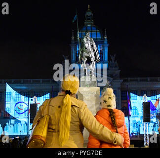 Prague, Czech Republic. 27th Oct, 2018. Video mapping on National Museum on the occasion of 100th anniversary of Czechoslovakia's establishment in Prague, Czech Republic, October 27, 2018. Credit: Roman Vondrous/CTK Photo/Alamy Live News Stock Photo