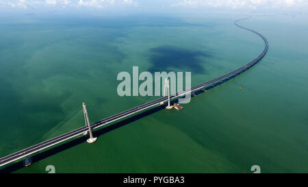 (181028) -- BEIJING, Oct. 28, 2018 (Xinhua) -- Photo taken on June 6, 2017 shows the construction site of the Hong Kong-Zhuhai-Macao Bridge in the Lingdingyang waters, south China. (Xinhua/Liang Xu) Stock Photo