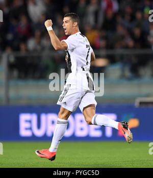 Empoli. 27th Oct, 2018. Juventus's Cristiano Ronaldo celebrates scoring during the 2018-2019 Serie A soccer match between FC Juventus and Empoli in Empoli, Italy, Oct.27, 2018. FC Juventus won 2-1. Credit: Alberto Lingria/Xinhua/Alamy Live News Stock Photo