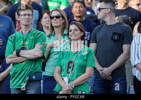 San Diego CA. 27th Oct, 2018. Notre Dame Fighting Irish fans at the Navy vs Norte Dame game at Qualcomm Stadium in San Diego, Ca. on October 27, 2018 (Photo by Jevone Moore) Credit: csm/Alamy Live News Stock Photo