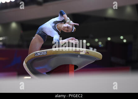 Doha, Katar. 28th Oct, 2018. Shallon Olsen (Canada) at the jump. GES/Gymnastics/Gymnastics World Championships in Doha, Qualification, 28.10.2018 - GES/Artistic Gymnastics/Gymnastics World Championships: 28.10.2018 - | usage worldwide Credit: dpa/Alamy Live News Stock Photo