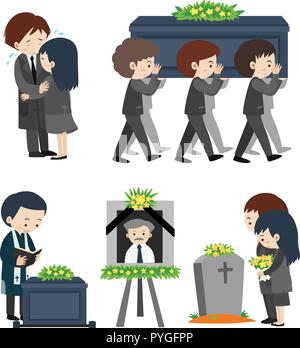 Sad people crying at funeral illustration Stock Vector Art ...