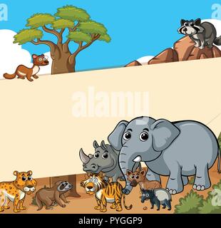 Paper template with wild animals in garden illustration Stock Vector ...