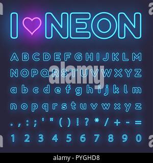 Neon Alphabet. Letters, symbols, numbers Stock Vector