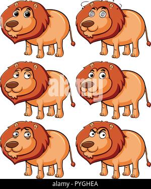Lion with different expressions illustration Stock Vector