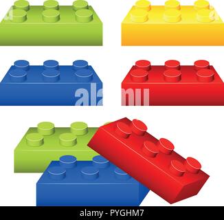 Toy brick pieces in many colors illustration Stock Vector