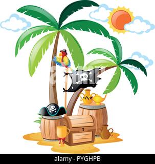 Parrot standing on pirate bird illustration Stock Vector