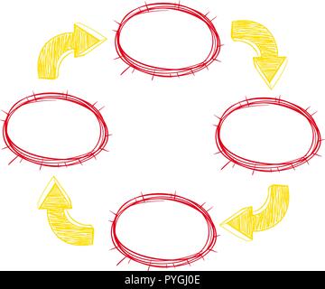 Flowchart template with circles and arrows illustration Stock Vector