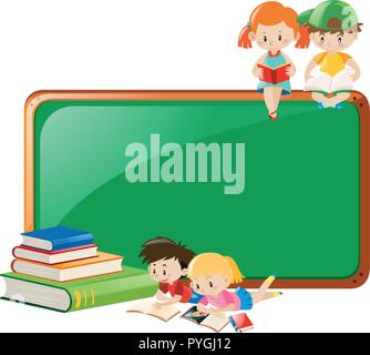 Border design with children reading books illustration Stock Vector