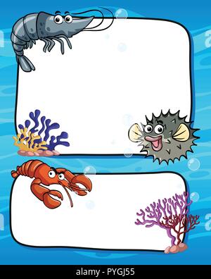 Frame template with sea animals illustration Stock Vector